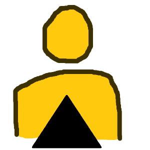 The head and torso of an abstract yellow person with a large black triangle in front along the bottom of the image.
